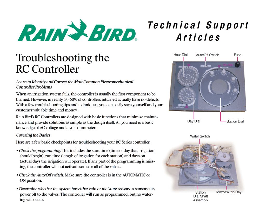Rain Bird RC Troubleshooting Guide Excerpt
