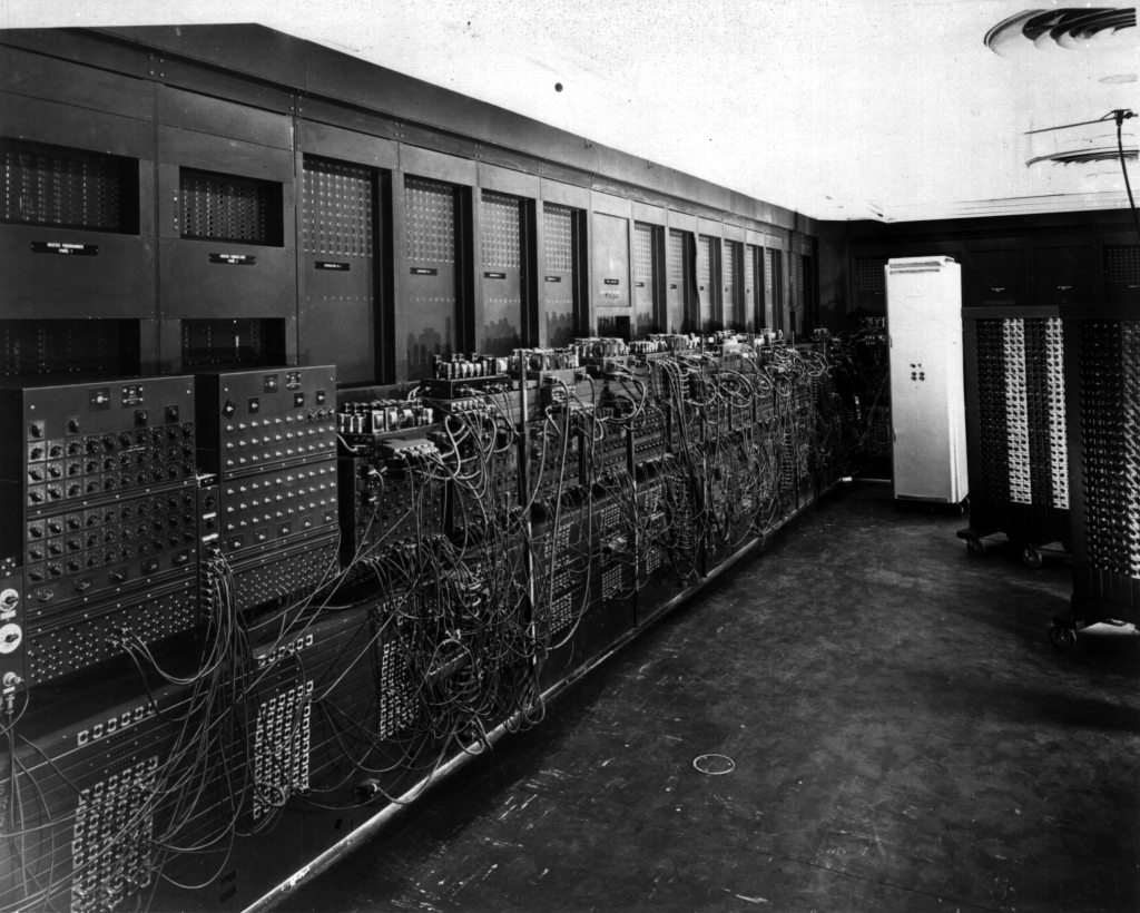 Left side of ENIAC as installed in BRL Bldg 328 (US Army Photo, from the archives of the ARL Technical Library)
