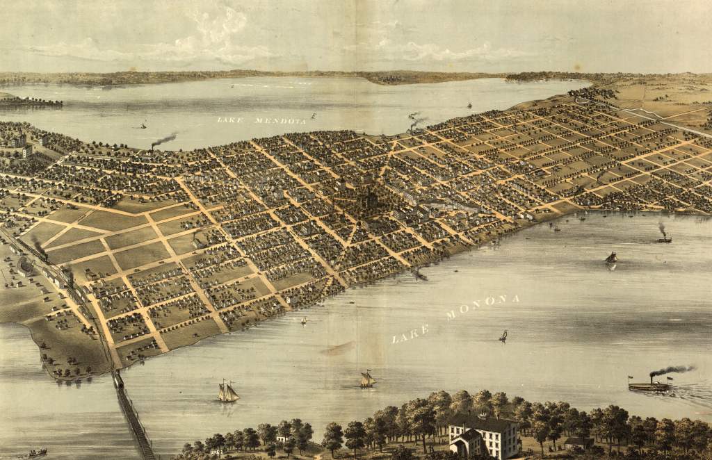 Map of Madison, Wisconsin - 1867 - A. Ruger - Chicago Lith. Co. (Library of Congress, 73694546)