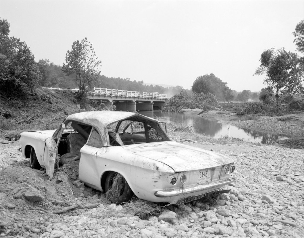 Rt. 56 over Tye River - 1961 Chevy Corvair Monza - No. 69-2198, Virginia Governor's Negative Collection, Library of Virginia